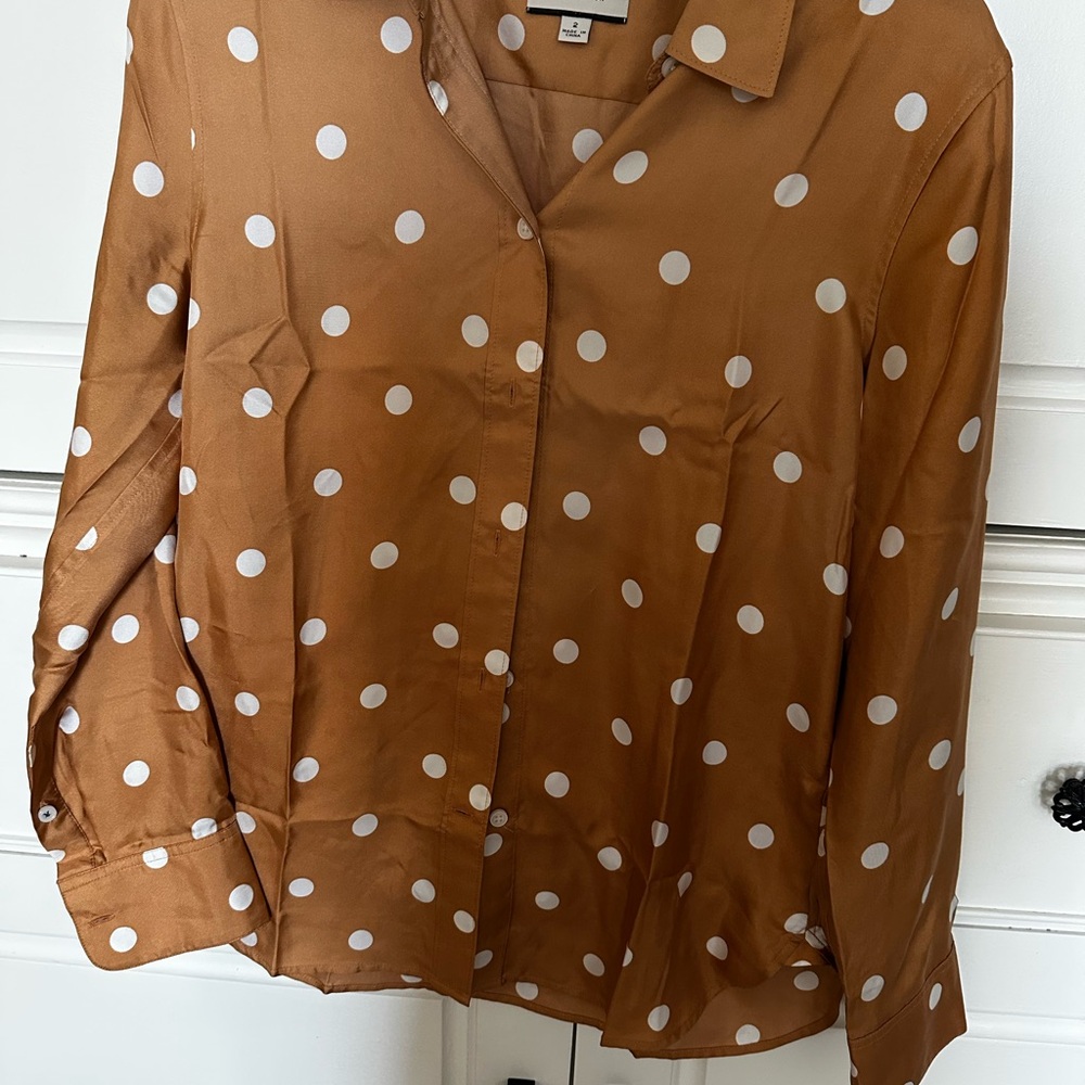 J. Crew Brown Boxy Blouse with Notched Collar
